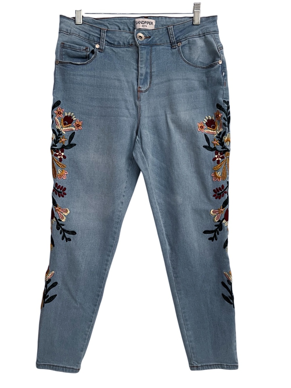 Sandpiper Boho Western Floral Embroidered Stretch Skinny Jeans 12 Petite - Picture 2 of 8